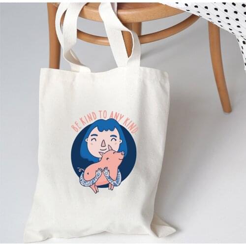 Eco Custom Canvas Cloth Tote Bag Women Shopping Bag Ulzzang Funny Print Shoulder Bag Reusable Girls Kpop Style Handbag Grocery