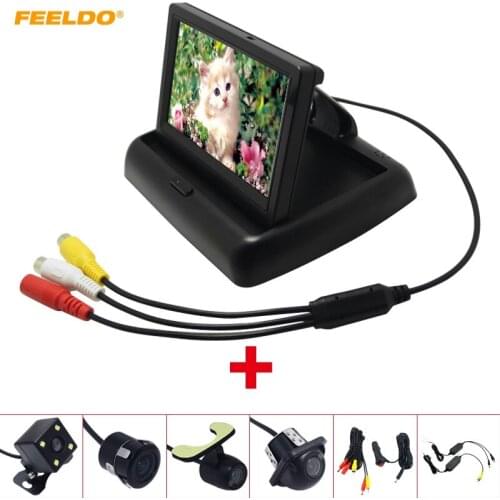 FEELDO 4.3" Foldable TFT LCD Car Rearview Monitor With Reversing Backup Camera Video System 2.4G Wireless & Cigarette Lighter