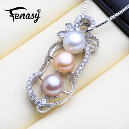 FENASY Natural Pearl Necklace For Women Pearl Jewelry Custom Party Pendant With Chain Cubic Zirconia Choker Necklace