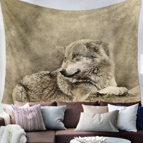 Wolf Sitting On The Rock Tapestry Wall Hanging Living Room Decor Wall Hanging Tapestry Yoga Mat Home Decor Art