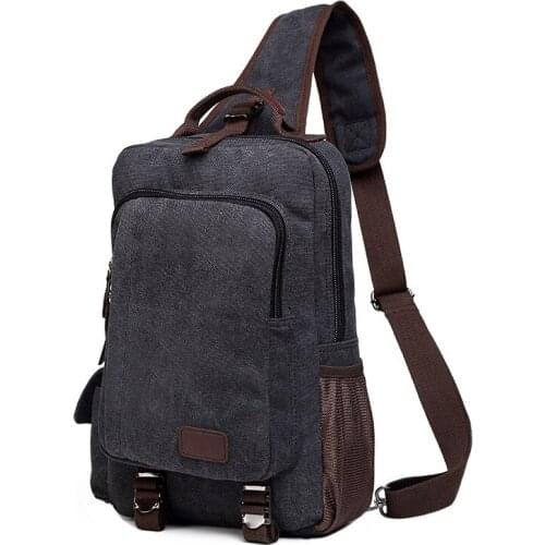 Retro Canvas Chest Bag Large Capacity Single Shoulder Messenger Bag Mens Casual 14 Inch Laptop Bag