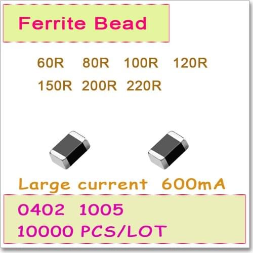 JASNPROSMA 0402/1005 100MHZ 10000PCS 600mA Large current SMD Ferrite Bead 60R 80R 100R 120R 150R 200R 220R 25% Bead OHM FB New