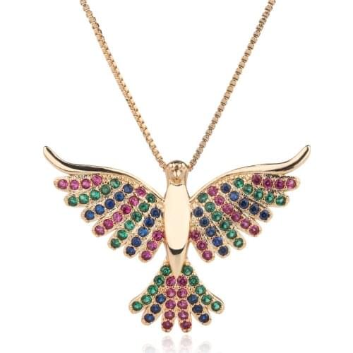 OMYFUN Brazil Classical Jewelry Holy Spirit Pendant Necklace Multicolor CZ Micro Paved Bird Charm Choker Necklace Semijoyas N020