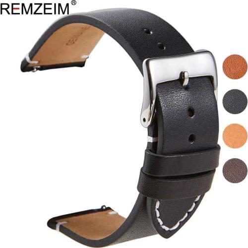 REMZEIM 20mm 22mm Leather Watch band Strap for Samsung Galaxy Watch Active2 42 46mm Gear S3 WatchBand Quick Release 16 18 24mm