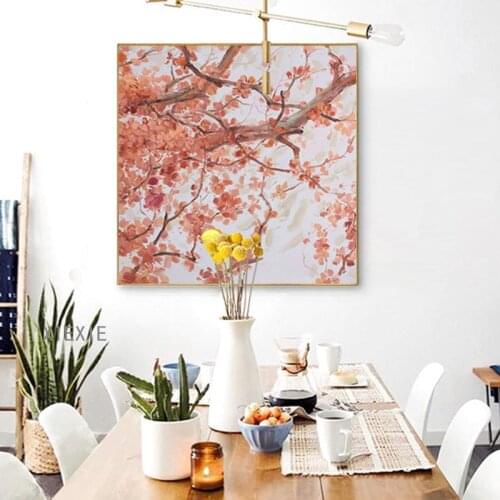 Red Pink Flower Tree Oil Painting On Canvas Modern Simplicity Posters Artwork for Living Room Bedroom Home Decoration