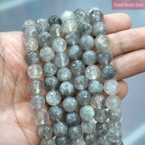 Faceted Cloud Crystal Demon Quartz Round Loose Beads Natural Stone DIY Handmade Bracelet for Jewelry Making 15'' 4/6/8/10/12mm