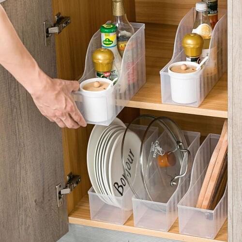 Kitchen Transparent Plastic Box Cabinet Storage Containers Spice Organizer Holder Desketop Tableware Storage Box Case