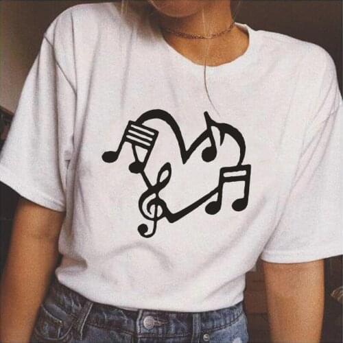 Summer Casual Tee Shirt Femme Interesting Music Notes Heart Love Printing Tops Woman Tshirts Plus Size T-shirt Camiseta Mujer