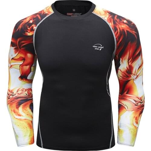 Mens Digital Sublimation Printed SportsWear Running Tshirt Jiu Jitsu Rash Guard