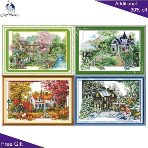 Joy Sunday The Spring Summer Autumn Winter House F853 F891 F892 F893 Counted Stamped Home Decor Flowers Villa Cross Stitch kits