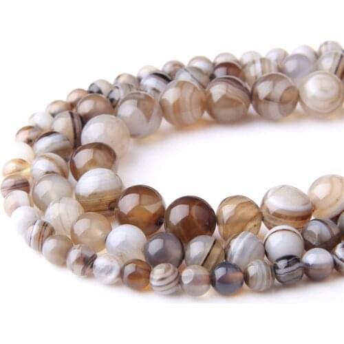 Natural Grey Stripe Agates Beads 4 6 8 10 12MM Round Loose Agates Stone Beads for DIY Jewelry Making Bracelet Necklace Supplies
