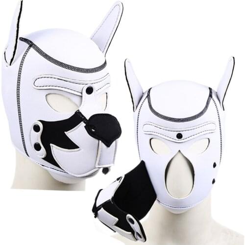 Brand New Fashion White Padded Latex Rubber Role Play Dog Masks Puppy Cosplay Full Head With Ears Erotic Masks Costume For Sex