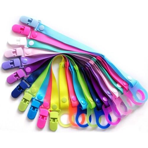 Wholesale 30 Pcs Plastic Baby Pacifier Chain Clips Holder With MAN Silicone Adapter Rings For Baby Pacifier Drop-resistant belt