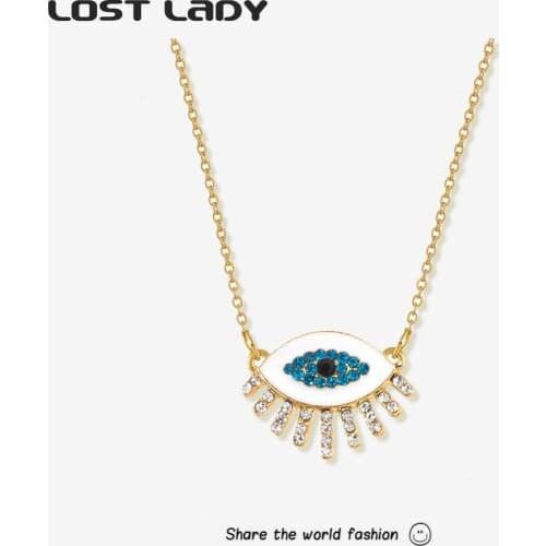 Lost Lady New Fashion Rhinestone Eye Pendant Necklace For Women Gold Color Alloy Necklace Wholesale Jewelry Party Wedding Gifts