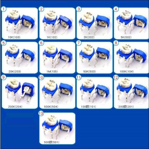 500pc/Lot RM065 WH06-2 100R 200R 500R 1K 2K 5K 10K 20K 50K 100K 200K 500K 1M Ohm Trimpot Trimmer Potentiometer Variable Resistor