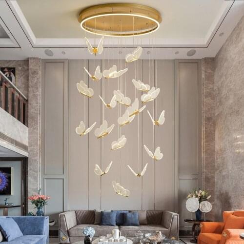 Pendant Light Revolving Staircase Butterfly Chandelier Modern Minimalist Living Room Loft Nordic Luxury Bedroom Villa DuplexLamp