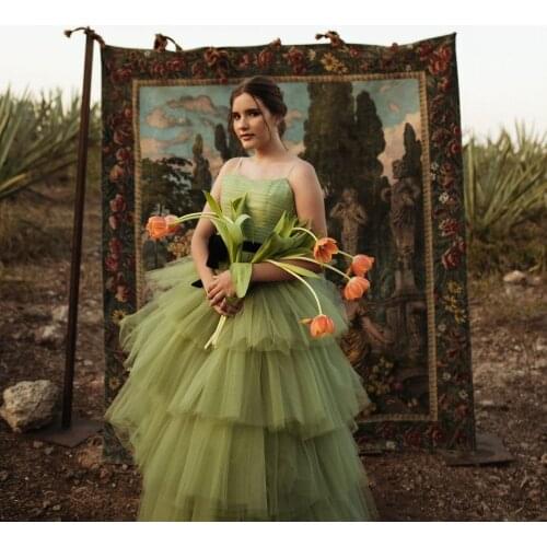 Simple Classic Summer Women Dress Spaghetti Strap Tulle Dresses Ruffles Layered Floor Length Dress Plus Size Color Custom Made