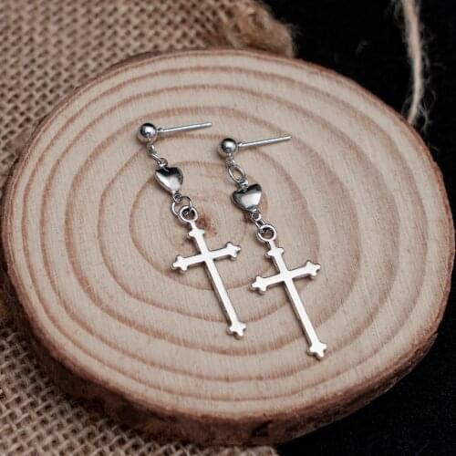 Vintage Retro Cross Love Stud Earrings Dark Girl Soil Cool Punk Stud Earrings Women Men Couple Jewelry Free Shipping Wholesale