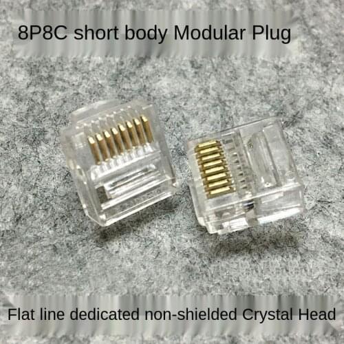 50 Pcs RJ45 Ethernet Cables Module Plug Network Connector 8P8C Flat Cable Crystal Head Short Body Crystal Head for Network Cable
