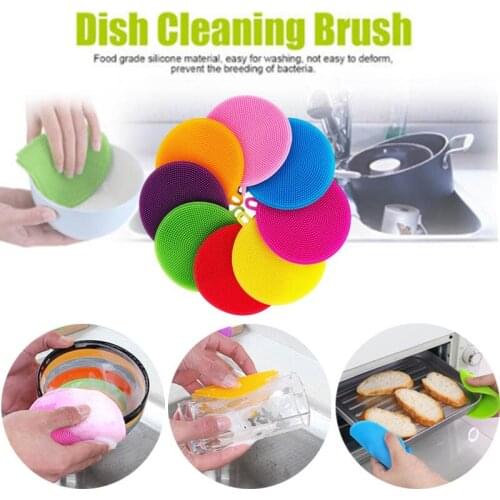 Multifunctional Silicone Dishwashing Brush Dish Cloth Thick Tableware Cleaning Detergent Cleaning Kitchen Washing Cloth 8 Colors