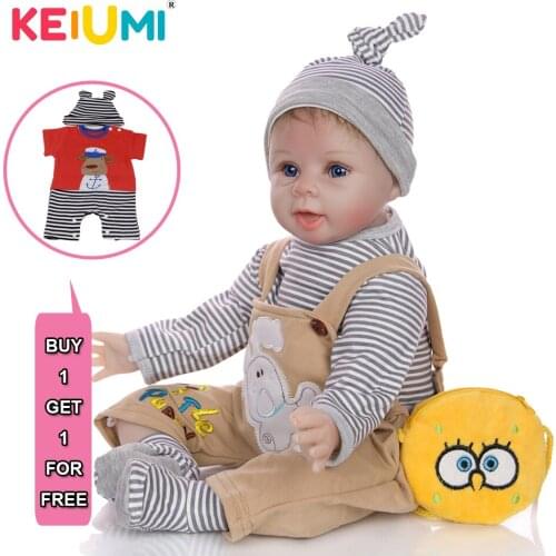 KEIUMI Vivid Reborn Silicone Vinyl Boneca Smile Baby Dolls Reborn Boy Educational Kids Playmates With 2 pcs Clothes Gift Sets