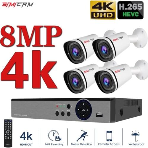 SIMICAM 4K 4CH AHD Security Camera System DVR 8MP IR Outdoor Waterproof AHD Camera H.265+ CCTV Video Surveillance Camera Kit HHD