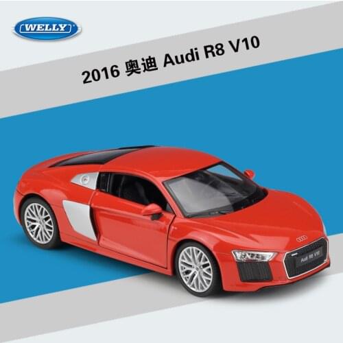 Welly 1:24 Scale Diecast Classic Alloy Model Car Toys For Audi R8 Simulator Metal Car For Kids Gifts with Original Box