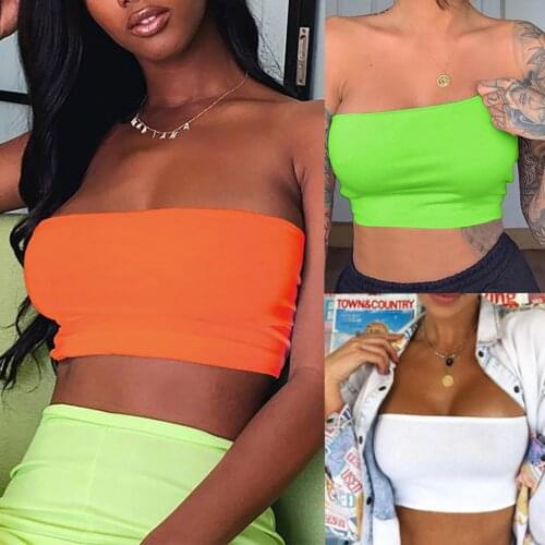 Sexy Tank Top Halter Crop Tops Women Summer 2021 Solid Color One-shoulder Short No Suspender Wrap Chest Veste Debardeur Femmes