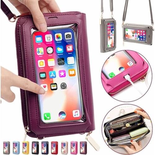 Women Touch Screen Wristlet Handbag, RFID Protection Small Wallet Purse Crossbody Phone Bag