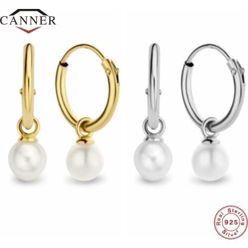 CANNER 925 Sterling Silver INS Fashion Pearl Pendant Dangle Drop Earrings For Women Piercing Earring Jewelry Gift pendientes