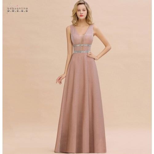 Robe De Soiree Dusty Rose Long Evening Dress 2020 Sexy Deep V-neck Navy Blue Evening Prom Gowns Vestido de Festa