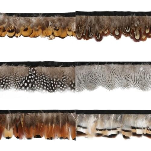 1Meter Natural Pheasant Feathers Trims Fringe Ribbon Trim With Satin Ribbon 4-6cm Sewing Crafts Costumes Decorative Plumes
