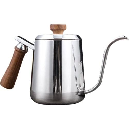 1pc Stainless Steel Tea Drip Coffee Gooseneck Kettle Pot Pour Wood Handle