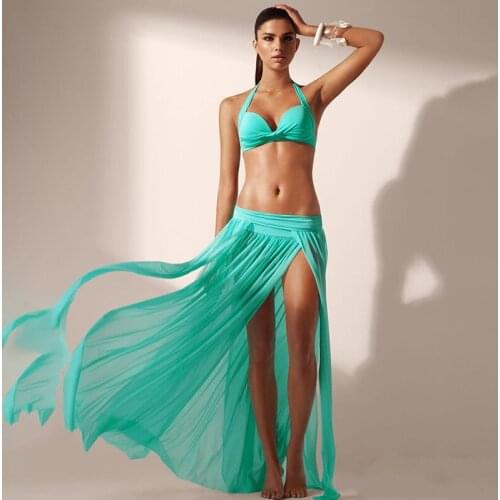 2021 Fashion Womens Skirt Sexy Side Slit Beach Skirt Solid Colors Summer Long Beach Maxi Dropped Net Yarn Skirt Female IU804442