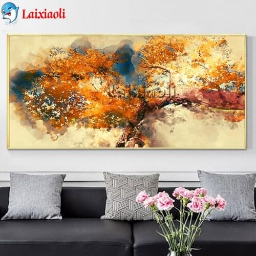Full Square Round 5d diy Diamond Embroidery "The abstract yellow Tree" Diamond Painting Landscape Modern Wall Picture Home Decor
