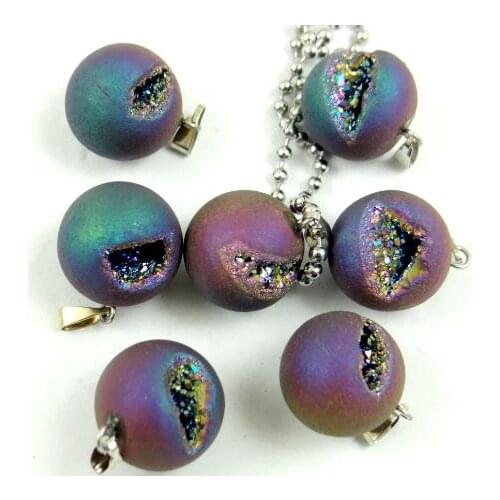 2020 Natural Stone Round Onyxs Titanium Crystal Crystal tooth Beads charms chakra Pendants Necklace Jewelry Making 1PC Hot sell