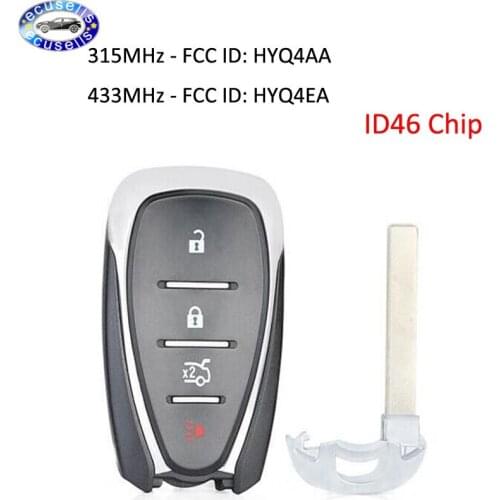 4/3+1 Button Smart Remote Key Fob for Chevrolet Camaro Equinox Cruze Malibu Spark 315MHz or 433MHz ID46 HYQ4AA / HYQ4EA