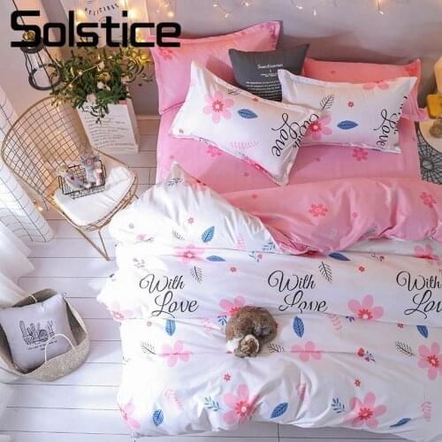 Solstice Home Textile Soft Pink Girl Bed Linen 3/4Pcs Sweet Flower Bedding Sets Duvet Cover Pillowcase Bed Sheet Queen Twin Size
