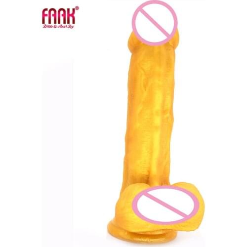 FAAK large realistic dildo with suction cup golden fake penis sex toys fr women lesbian masturbator silicone adult products