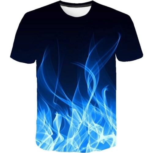Mens and womens blue flame T-shirt 3d printing casual anime short-sleeved quick-drying non-transformable versatile clothing