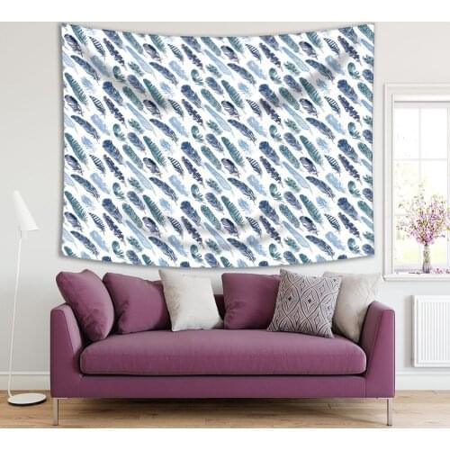 Tapestry Bird Feathers Pattern Blue and White Modern Monochromatic Modern Home Decorating Art Print