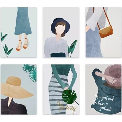 Nordic Fashion Girl Canvas Painting Fresh and Simple Abstract Wall Art Posters and Prints Modern Morandi Living Room Home Decor