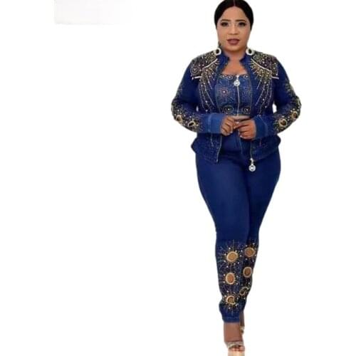 3 Piece Set Africa Clothing African Dresses for Women Dashiki Diamonds Two Piece Set Bra +Top+ Pants Famous Suit African Clothes