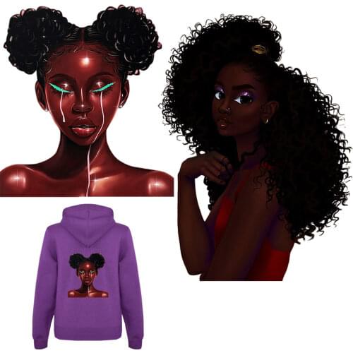 Beauty Black Girl Iron-on Transfer Patches for Clothing Accessories Thermo Sticker Patches Stripes DIY Fashion Appliques Parches