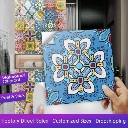 Colorful Mandala Floral Texture Crystal Hard Floor Tile Wall Sticker Kitchen Home Decor Wall Decals Waterproof Ground Art Mural
