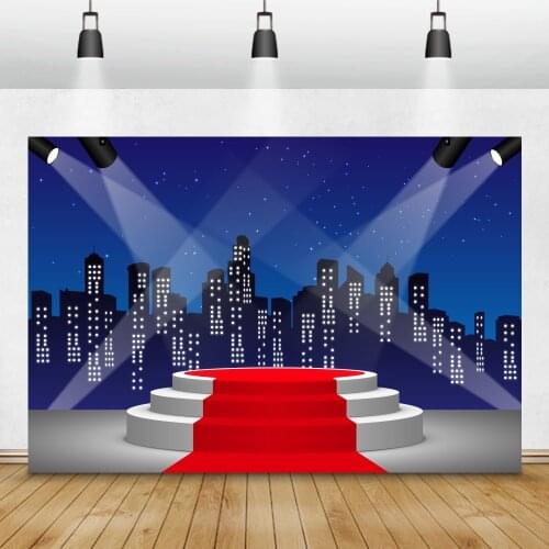 Laeacco Red Carpet Stage Photography Backdrop Steps Light Star Building Baby Portrait Photo Background Photo Studio Photocall