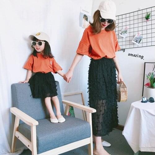 Mum and Daughter Clothes Mother Daughter Matching Clothes Black Mommy Outfits 2019 Mew Summer Fashion Long Skirt