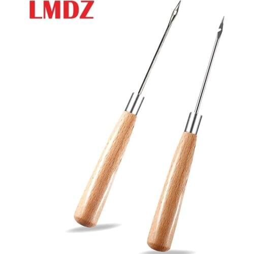 LMDZ 2 PCS Awl, Leather Sewing Awl with Wood Handle, Hollow, Speedy Stitcher Sewing Awl for DIY Leather Sewing & Stitching