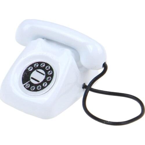 White Mini Telephone Phone Kid Toy 1/12 Miniature Scene Model Dollhouse Accessories