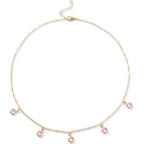 Trendy Pink Crystal Pendant Necklace For Women Gold Chain Choker Necklace Collier Jewelry Girls Party Gifts Dropshipping